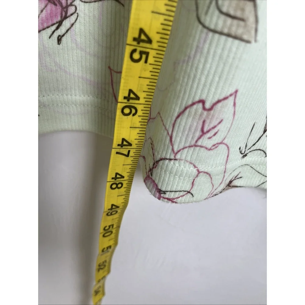 Of the Moment Nightgown Womens Medium Green Pink Good Floral‎ Ribbed Henley Long
